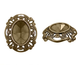 Filigree Setting for 18x13mm Oval Stones - 1 Piece European Made Antiqued Brass Bronze Ox for Fully Faceted 4120 Fancy Rhinestones