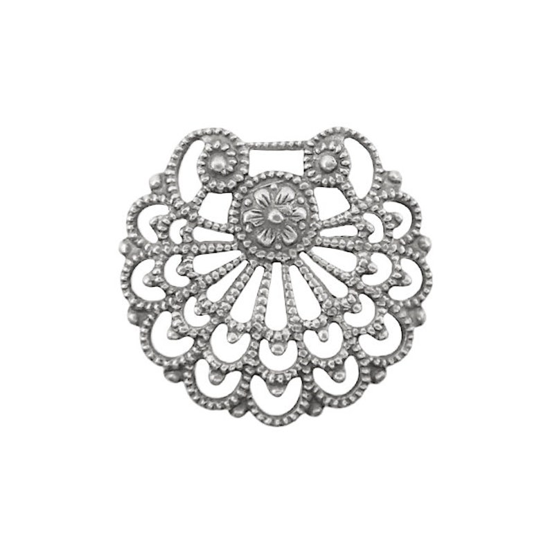 2 Pieces European Made Antiqued Silver Plated Brass for Vintage Style Jewelry Making Supplies Fan Shell Shaped Filigree