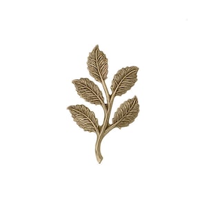 Smaller 5 Leaf Branch Stamping - Antiqued Brass Ox - Detailed Leaves with Veins - Made in the USA - 1 Piece - Metal Scrapbook Embellishment