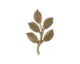 Smaller 5 Leaf Branch Stamping - Antiqued Brass Ox - Detailed Leaves with Veins - Made in the USA - 1 Piece - Metal Scrapbook Embellishment