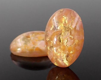 Handmade Czech Glass Cabochons Gold Foil with Pearly Peach, 18x13mm, 2 Pieces