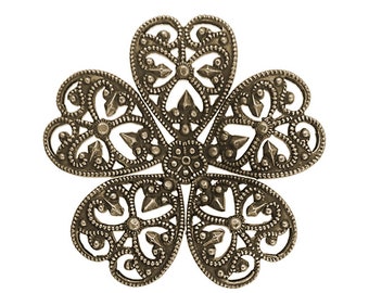Rare Lacy Flower Filigree, Antiqued Brass Ox with Intricate Detail Nickel Free, 1 Piece, High Quality Vintage European Brass