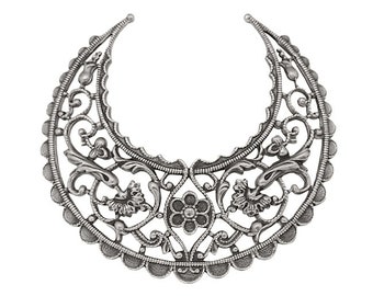 Large Lacy Floral Crescent Half-Moon Shaped Filigree, Nickel Free Antiqued Silver Ox, 1 Piece High Quality European Brass for Jewelry Making