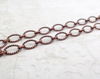 Textured Link Soldered Cable Chain by the Foot, Large 9x6mm Antiqued Copper-Plated Brass Oval Cable Chain for Jewelry Making, Nickel Free