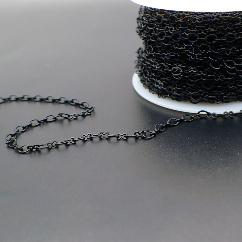 Matte Black Soldered Cable Chain, Nickel Free Infinity Link Figure 8 and Round Oval, Jewelry Making Chain with Petite Soldered Links image 1