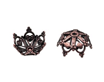 Antiqued Copper Ox Bead Caps for Gluing Rhinestones, 6 Pieces, Rare Antique Vintage Style End Cap, Jewelry Making Supplies