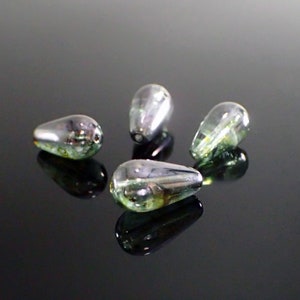 15x8mm Lumi Green Luster Teardrop Beads, 16 Pieces, Pressed Glass Rustic Mottled Finish for Jewelry Making - 15mm Tear Drops