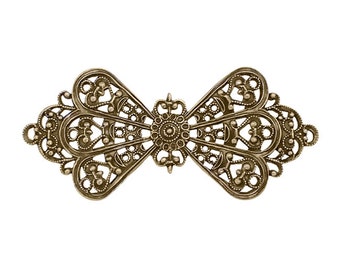 Antique Brass Ox Lacy Victorian Bow Filigree Connectors Intricate Detail Nickel Free 1 Piece - High Quality Vintage European Brass