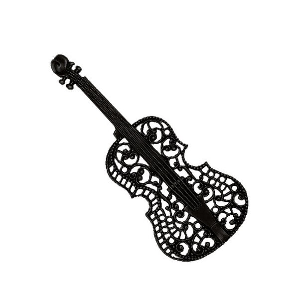 Victorian Violin Filigree - Rare Blackened Brass Stamping Gothic Style European Made - Romantic Guitar Viola Cello Embellishment - 1 Piece