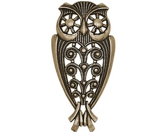 Rare Vintage Antique Brass Owl Filigree for Jewelry Making, Scrapbooking, or Crafts, European Steampunk Stamping, 1 Piece