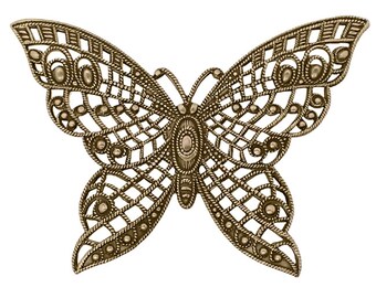 Large Lacy Butterfly Shaped Filigree - Antiqued Brass Ox - Intricate Detail Dapt Wings - Nickel Free - 1 Piece - High Quality European Brass