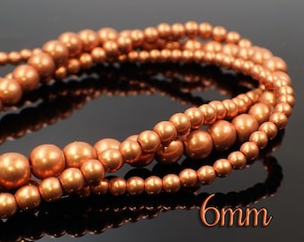 6mm Czech Glass Druk Beads Saturated Metallic Russet Orange 50 Piece Strand
