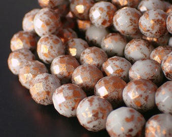 Opaque Gray Metallic Copper Rain Czech Fire Polished Round Glass Beads - 10mm Beads - 10 Pieces