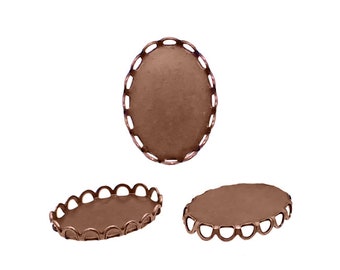 6 Pieces USA Made Lace Edge Settings for 18x13mm Oval Flat Back Stones and Cabochons - Copper Ox - Nickel Free Scalloped Trays