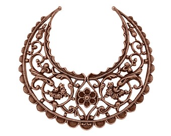 Large Lacy Floral Hoop Filigree - Antiqued Copper Ox - Intricate Flourish Cresent - Nickel Free - 1 Piece - High Quality European Brass