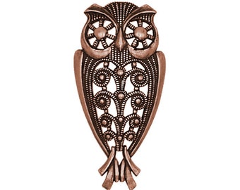 Rare Antiqued Copper Plated Brass Owl Filigree for Jewelry Making, Scrapbooking, or Crafts, European Steampunk Stamping, 1 Piece
