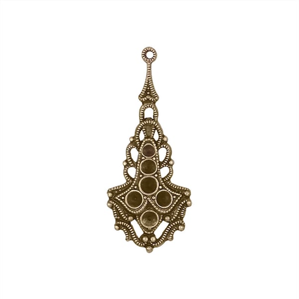 Multi-Stone Chaton Setting Antiqued Brass Ox - Victorian Gothic Style Pendant for Small Pointed Back Rhinestones - Nickel Free - 2 Pieces