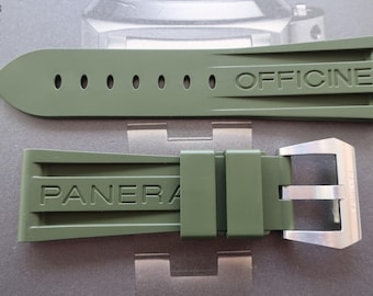 Correa de reloj de caucho verde militar de 26 mm con hebilla, compatible con Panerai
