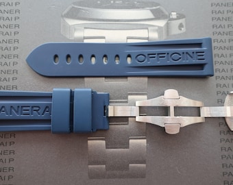 Blue Rubber Watch Strap 24mm – Deployment Clasp, Compatible with Panerai