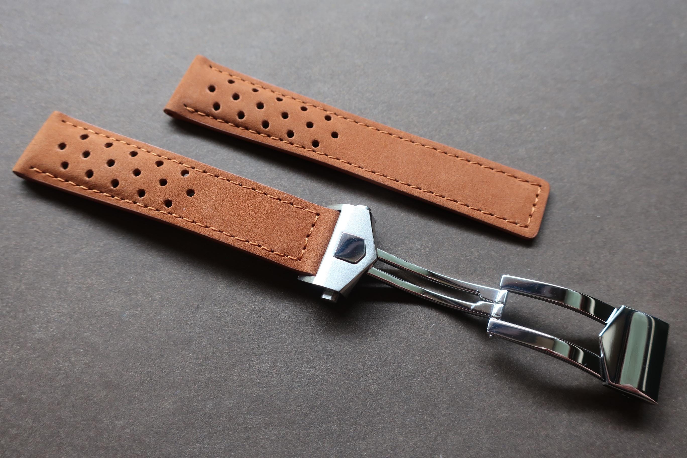 BGFFDSZ Leder Armband Für TAG Heuer F1 Monaco - 20mm 22mm 24mm Mit Faltschließe Schwarz Braun