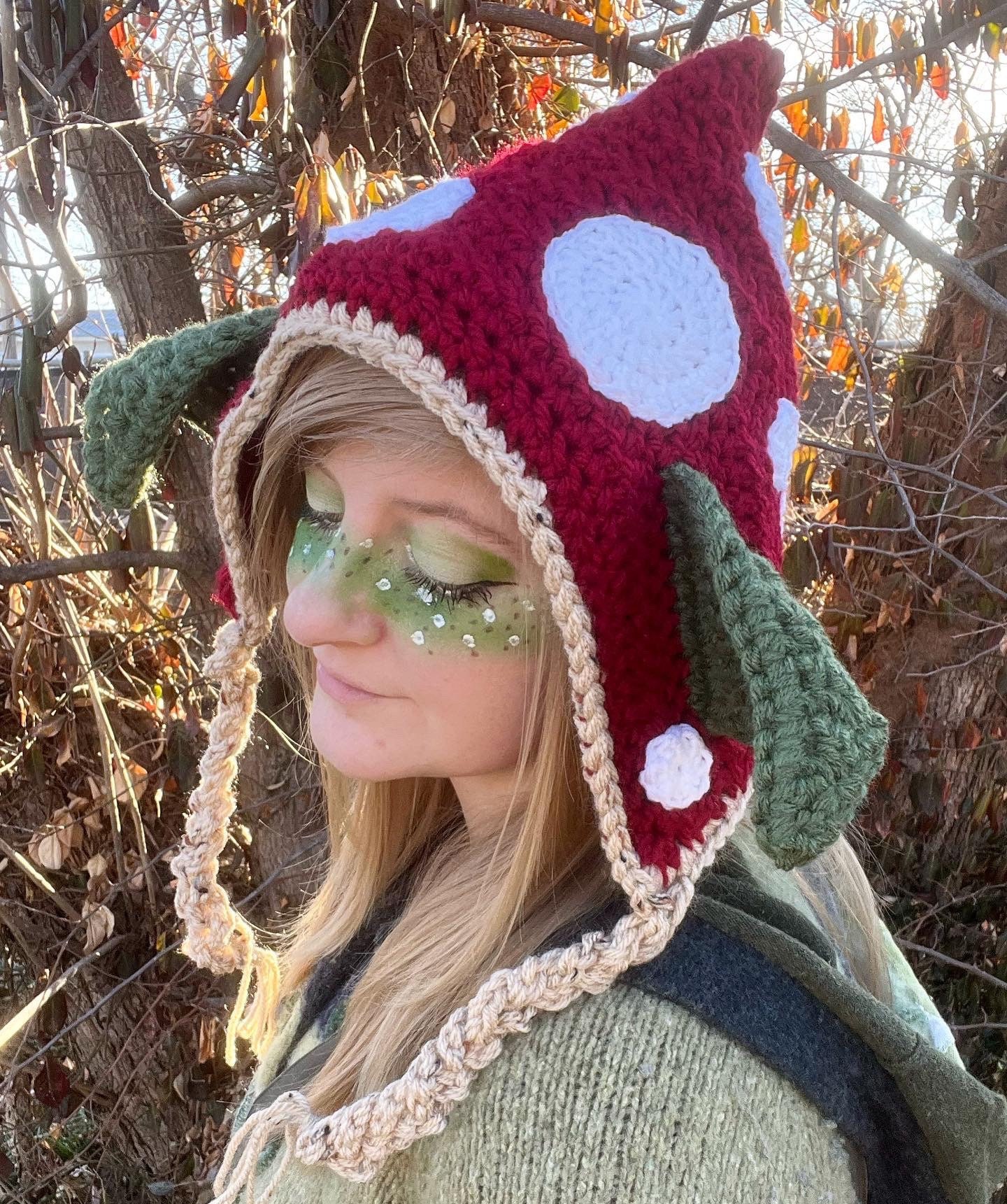 Perverze Scalloped Crochet Headdress 帽子 Crochet Mushroom Style Goblin Ear Pixie Hood - Etsy