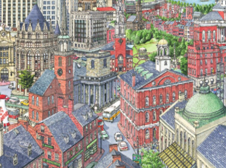 Boston City Art Boston Cityscape Boston Print Painting of Boston