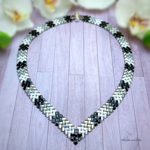 Beading Pattern PDF Download - Half Tila Herringbone V Necklace