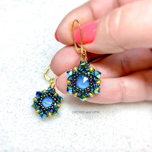 Beading Pattern - Royal Plumage Beaded Earrings - 12mm Crystal Rivoli, MiniDuo, 4mm Bicone, 11/0 Seed Beads -PDF Download,