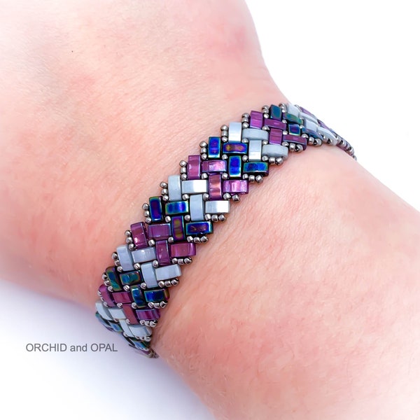 Beading Pattern - Half Tila Herringbone Bracelet - Vertical Stripe