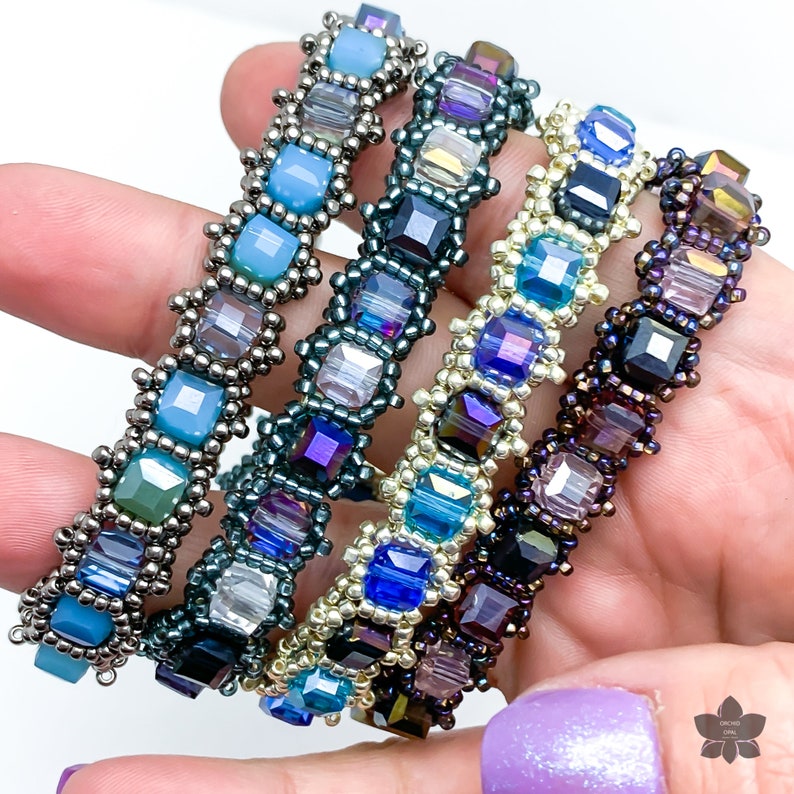 Beading Pattern Crystal Cube Tennis Bracelet 6mm Cube Beads Etsy