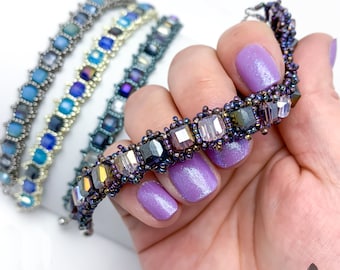 Beading Pattern PDF File Download - Crystal Cube Tennis Bracelet - 6mm Cube Beads