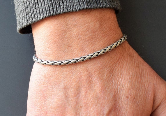 Men's Silver Bracelet Men's Silver Necklace Chain Bangle Gents Male