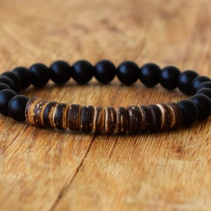 Men Bracelet,  Mens Beaded Bracelets, Men's Bracelet, Mens Energy Bracelet, Black Onyx Bracelets, Coconut Bracelet, Black Bracelet, For Him