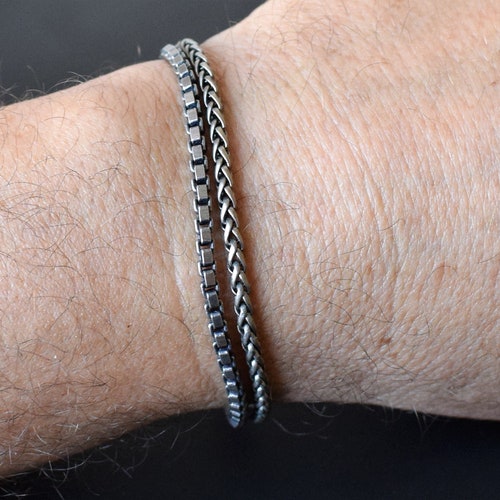 Silver Mens Leather Bracelet Cuff for Men Mens Gift for | Etsy