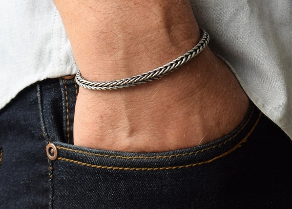 Free Shipping Mens Silver Bracelet Men BraceletMen's | Etsy