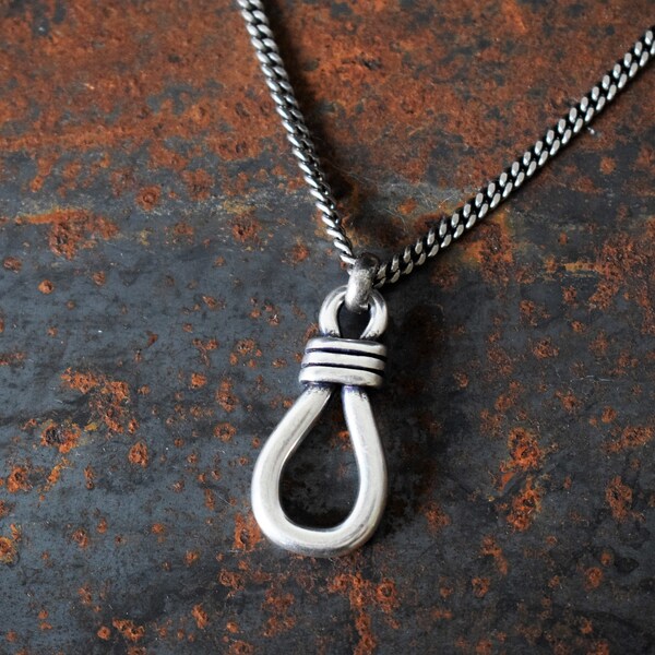 Mens Blackened Silver Pendant Necklace: Modern Loop Design