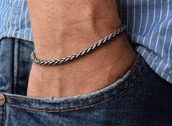 Men's Silver Bracelet Men's Silver Necklace Chain Bangle Gents Male