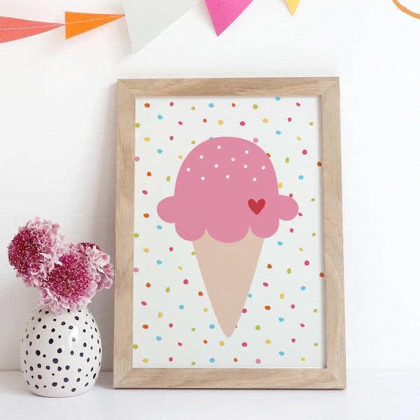 Popsicle Wall Art Print, Pink Ice Cream Girls Nursery Decor, Rainbow Wall Art Kids Bedroom Wall Art, Ice Lolly Poster, Love Heart Print, A4