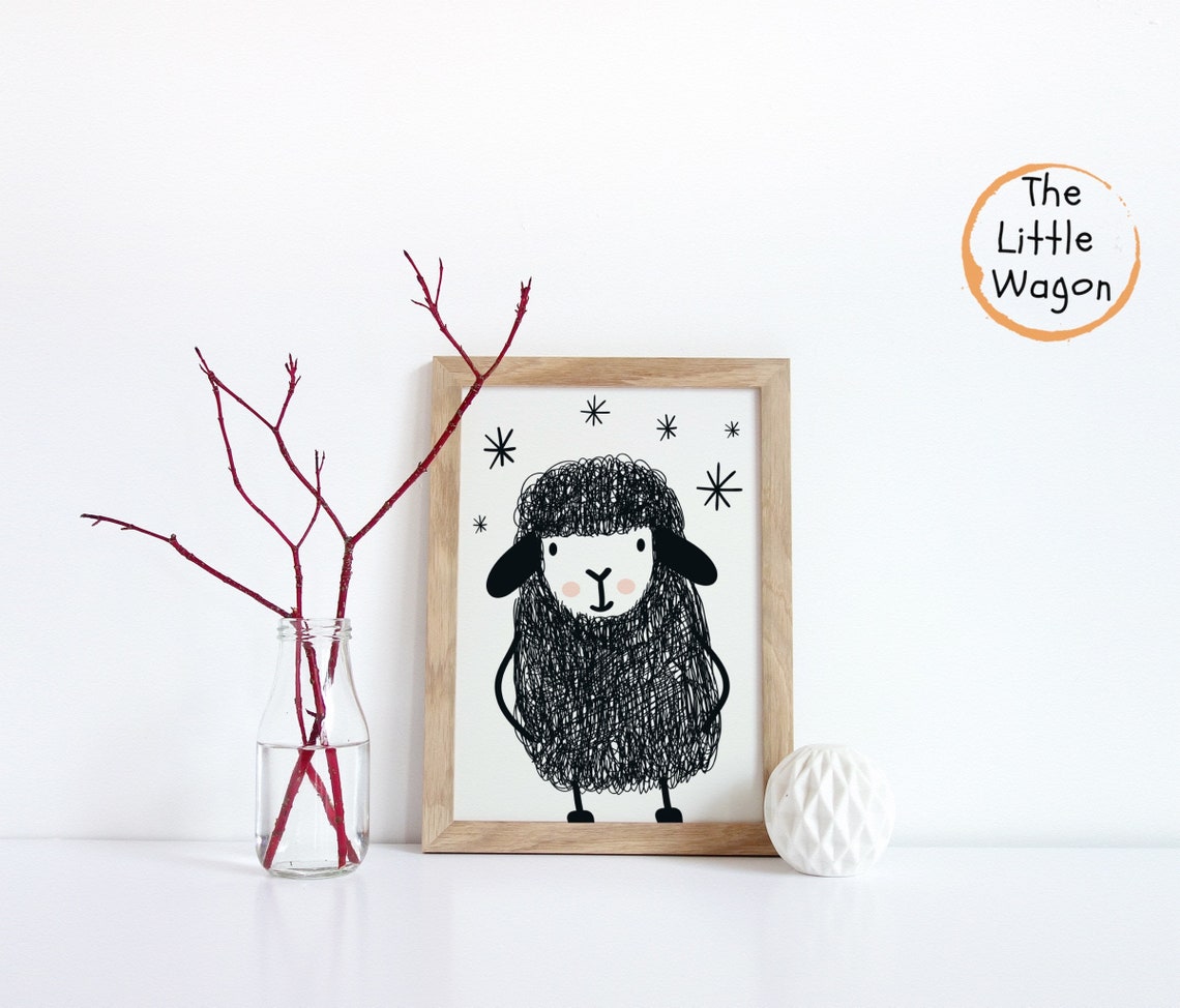 Sheep Nursery Wall Art Set of Two Prints Be Yourself Black Etsy UK