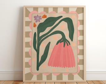 Pink Flower Nursery Print, Botanical Floral Wall Art