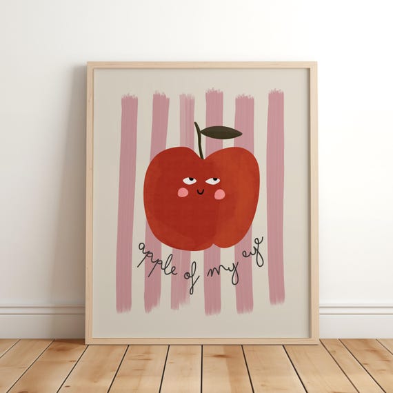 you are the apple of my eye, apple print, nursery wall art, gift for her, daughter gift, fun playroom print, fruit print, apple kids
