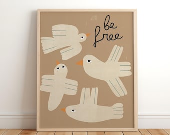 Birds art print, four birds illustration, Kids wall art, Kids room poster, Nursery decor Kids Room, Cute Kids Art, UNFRAMED print, Poster