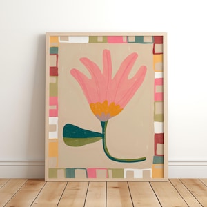 Pink Flower Print, Colourful Quirky Handrawn Art Boho, Colourful Art, Bright Colourful Art Print, Modern Art Print, Flowers, Floral