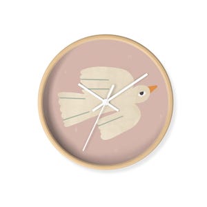 Nordic bird clock, wall clock, pink clock for childrens bedroom, nursery clock, kids wall clock, bedroom, girls nursery, accessories, kids