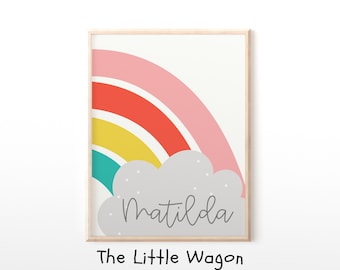 Kids Cute Colourful Print, Kawaii Rainbow Nursery Print, Personalised Nursery Print, Rainbow decor, Nursery Art, Wall hanging, Kids Rainbow