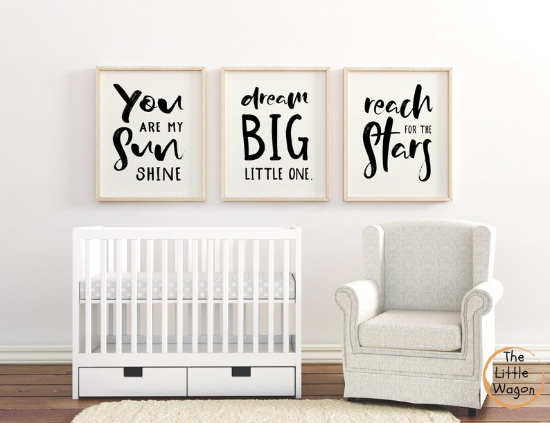 Black and White Nursery Prints Set of Three Prints Nursery Etsy
