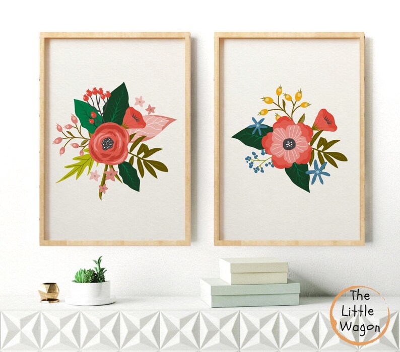 Girls Nursery Wall Art Set of 2 Set of Two Prints Girls Floral Room Decor Floral Nursery Girls Bedroom Prints Sale Flower Girls Baby