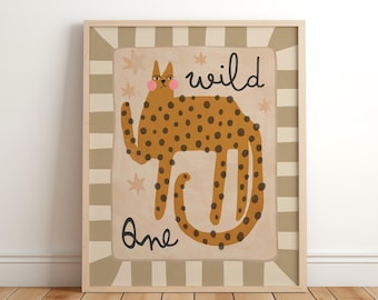 Wild one print, cute leopard decor, tiger wall art, jungle animal print, jungle decor, kids wildlife print, animal wall art, illustration