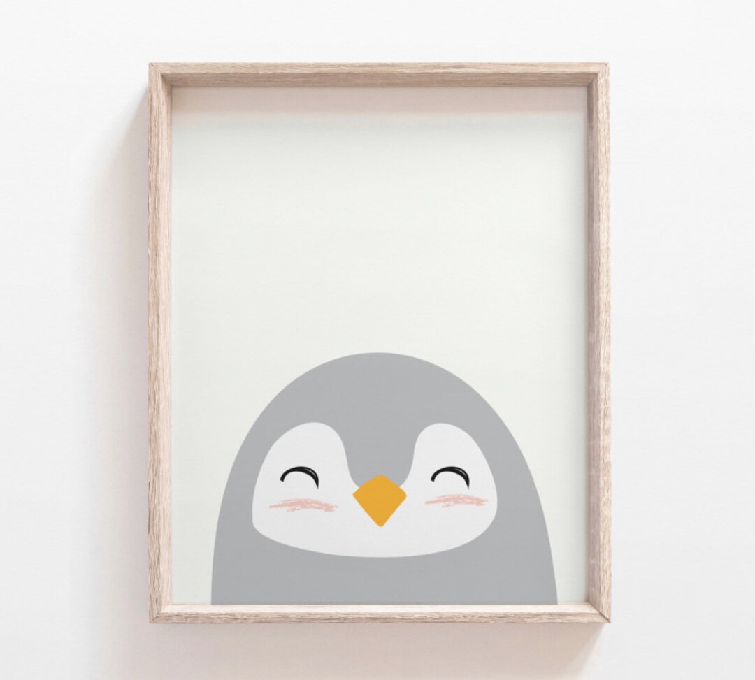 Penguin Wall Art, Arctic Animal Nursery Print, Grey Nursery Decor