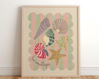 Seashell, Shell Print, Kids Ocean Room, Kids Art Prints, Fun Art Print, Colourful Rainbow Poster, by the sea decor, Mermaid Decor, Seaside